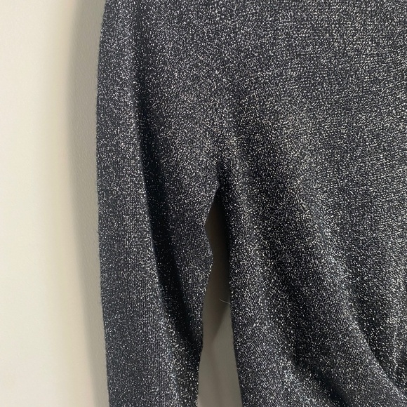 Molly Bracken Women's Black Front Twist Knot Silver Glitter Lightweight Sweater - Picture 4 of 12